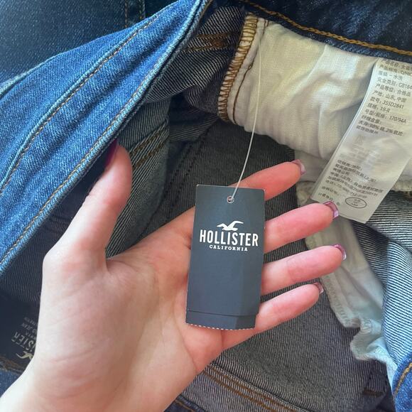 NWT! Hollister Dark Wash Low-Rise Dad Jean Outer Ankle Slit Size 19R W34 L31 - Picture 3 of 12